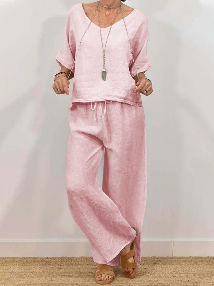 Women’s Multi Color Two Piece Set V Neck Top & Pants
