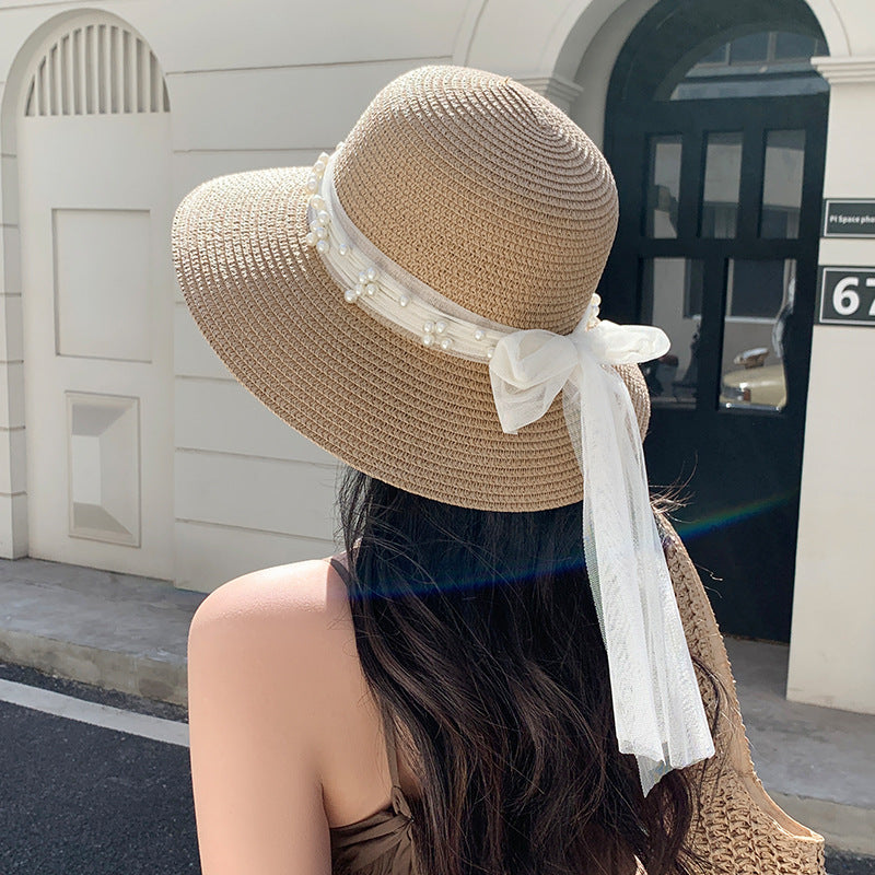 Modern Summer Sun Hat Charming White Bow Design Hat Sun Visor Women's Sun Hat Beach Hat Straw Sun Hat UV Protect Hats For Beach Women's Summer Outdoor Lightweight Hats Vintage Summer Hat