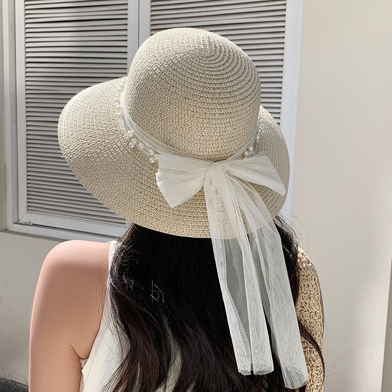 Modern Summer Sun Hat Charming White Bow Design Hat Sun Visor Women's Sun Hat Beach Hat Straw Sun Hat UV Protect Hats For Beach Women's Summer Outdoor Lightweight Hats Vintage Summer Hat
