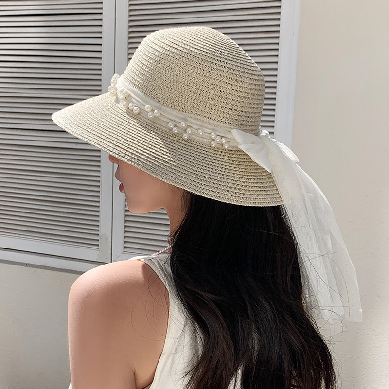 Modern Summer Sun Hat Charming White Bow Design Hat Sun Visor Women's Sun Hat Beach Hat Straw Sun Hat UV Protect Hats For Beach Women's Summer Outdoor Lightweight Hats Vintage Summer Hat