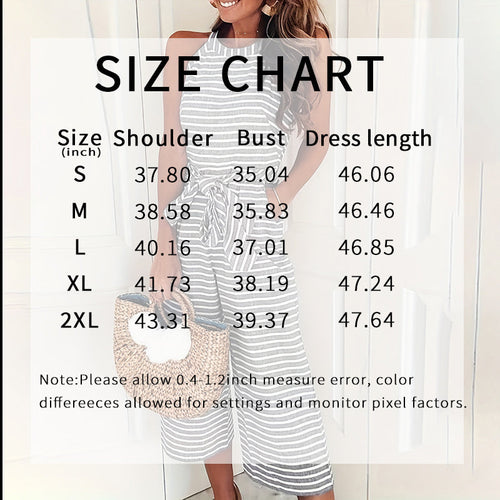 Casual Striped Jumpsuits Summer Cap Sleeve Wide Leg Jumper