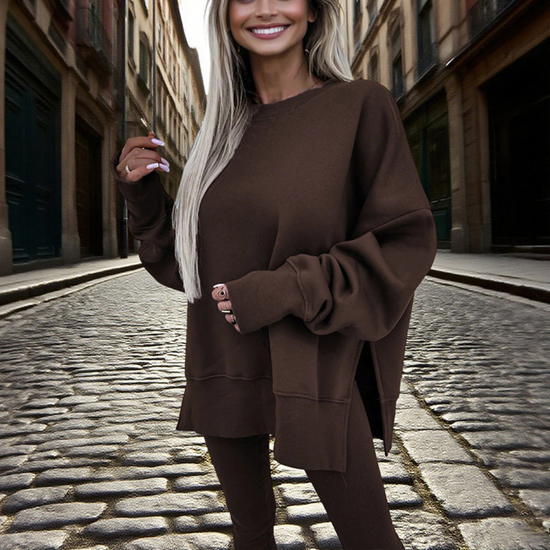 Women’s Solid Color 2-Piece Tracksuit — Crewneck Sweatshirt