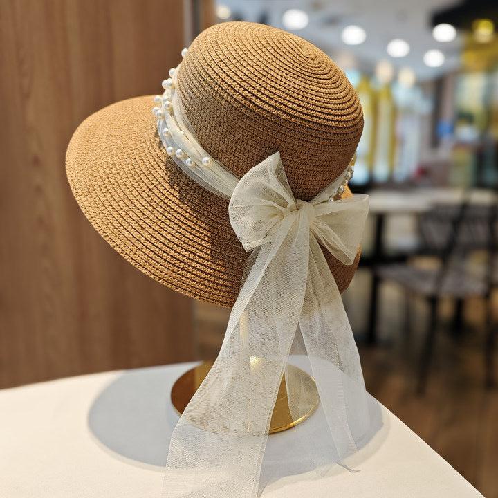 Modern Summer Sun Hat Charming White Bow Design Hat Sun Visor Women's Sun Hat Beach Hat Straw Sun Hat UV Protect Hats For Beach Women's Summer Outdoor Lightweight Hats Vintage Summer Hat