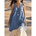 Women's Sleeveless Color-Block Patchwork Maxi Dress – V-Neck
