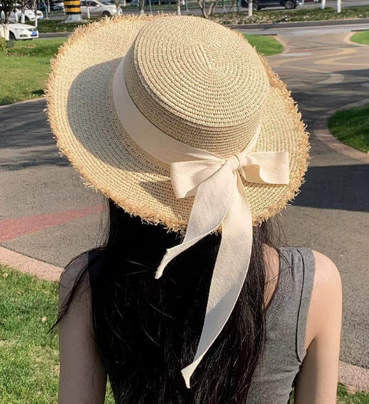 Modern Summer Sun Hat Charming White Bow Design Hat Sun Visor Women's Sun Hat Beach Hat Straw Sun Hat UV Protect Hats For Beach Women's Summer Outdoor Lightweight Hats Vintage Summer Hat