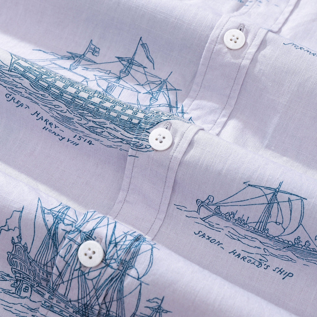 Hawaiian Shirt For Men Ship And Boat Drawing Short Sleeve Designer Shirt