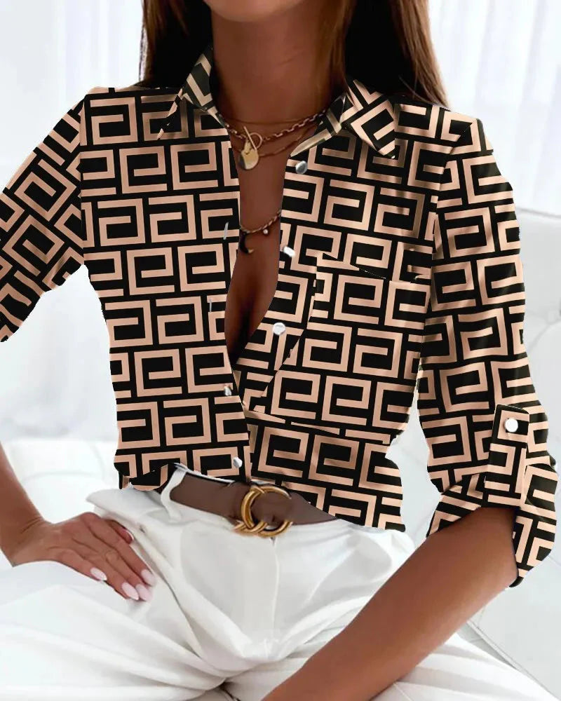 Women’s Stripe Print Long-Sleeve Blouse