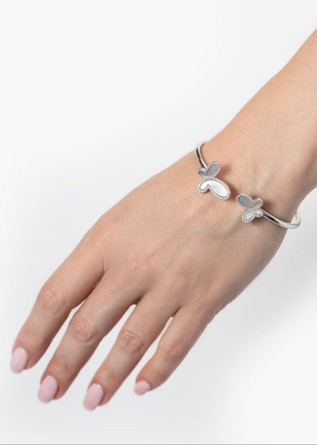.925 Silver w/ Dual Mother Of Pearl Butterfly Bangle Bracelet Women's Jewelry (Copy)